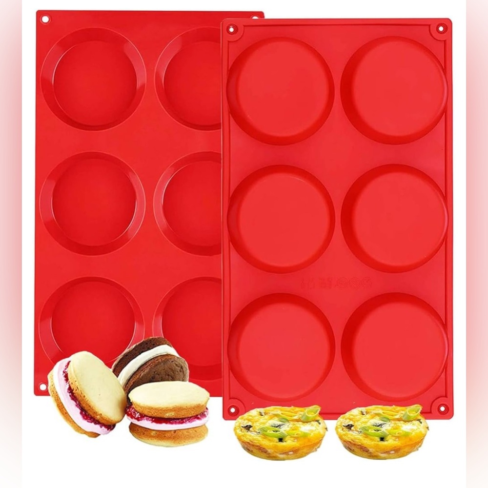 Silicone Muffin Top Pans, 2 Pack Non-stick 3" Whoopie Pie Baking Pan 3 Inch Red